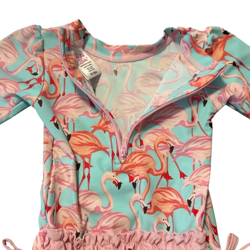 RuffleButts Flamingo Rash‎ Guard Swimsuit 6-12M One Piece